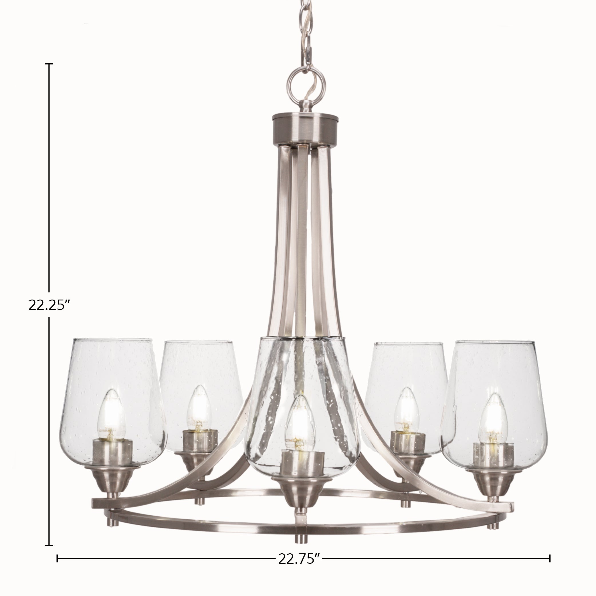 Paramount Five Light Chandelier in Brushed Nickel with 5" Clear Bubble Shade
