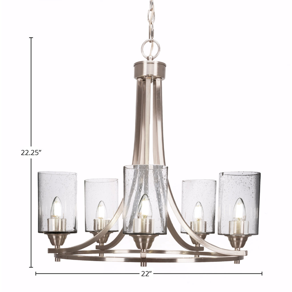 Paramount Five Light Chandelier in Brushed Nickel with 4" Clear Bubble Shade