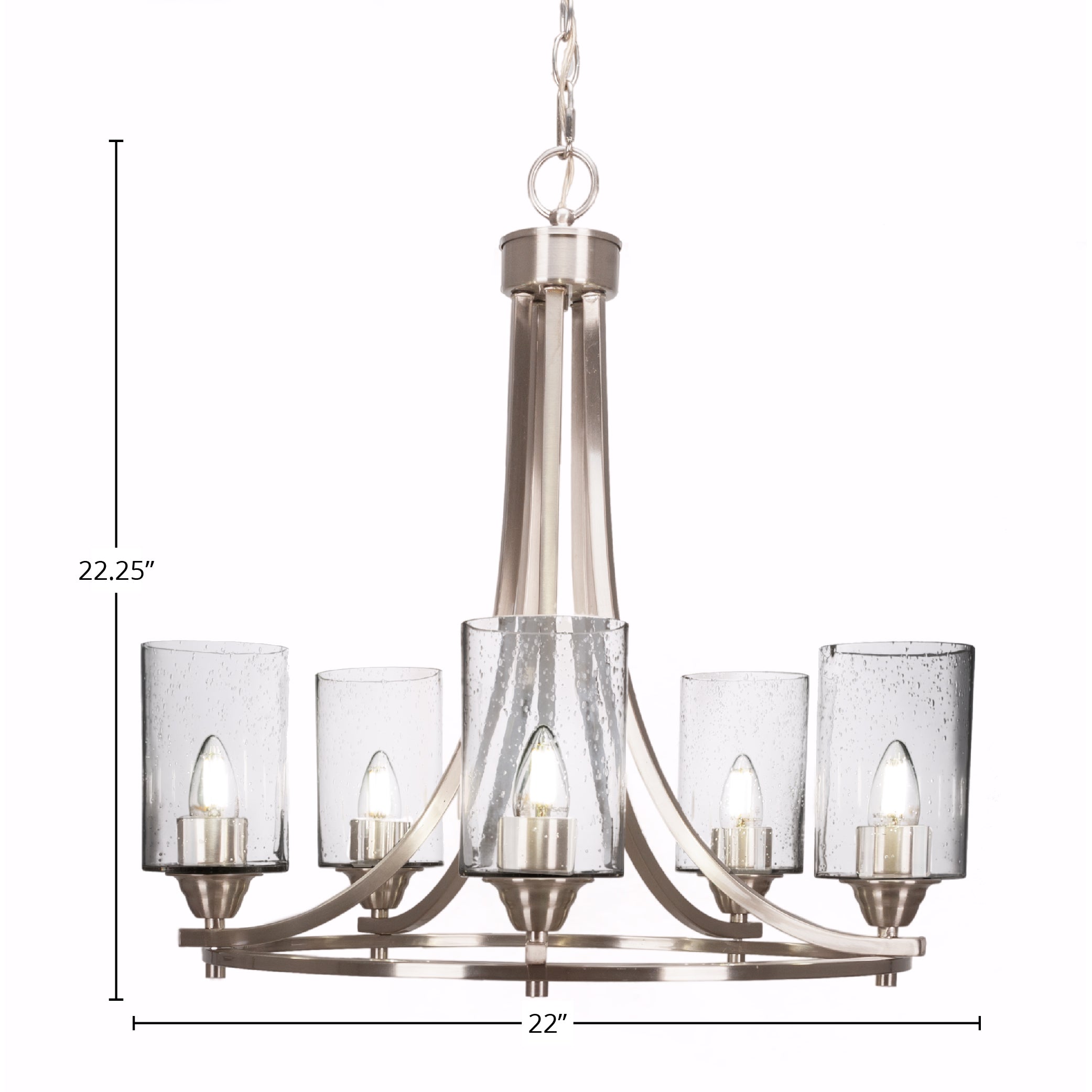 Paramount Five Light Chandelier in Brushed Nickel with 4" Clear Bubble Shade