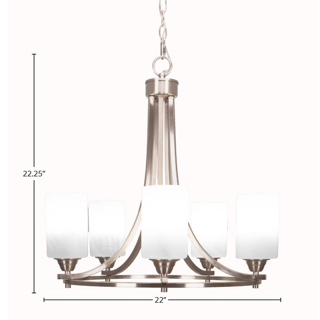 Paramount Five Light Chandelier in Brushed Nickel with 4" White Marble Shade