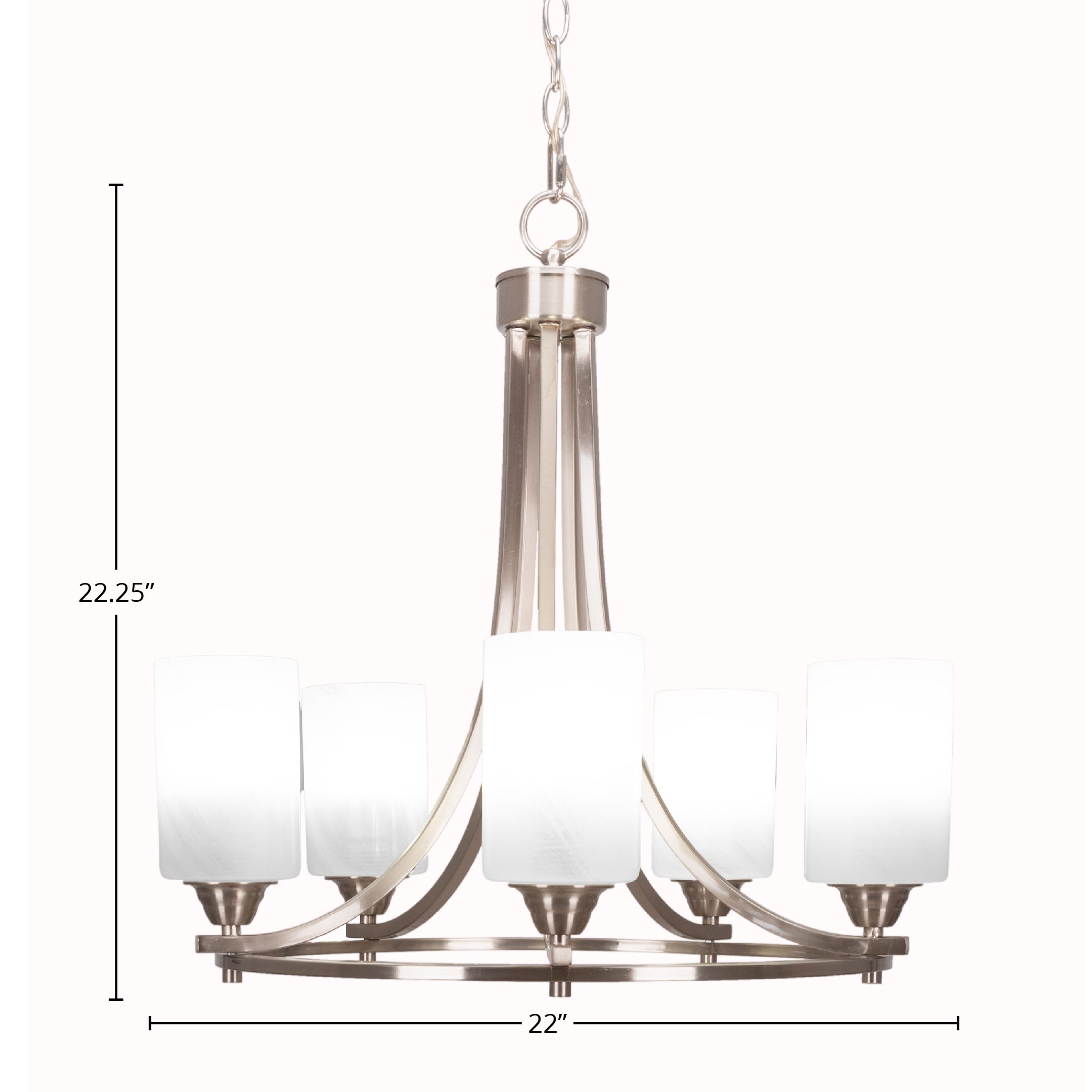 Paramount Five Light Chandelier in Brushed Nickel with 4" White Marble Shade