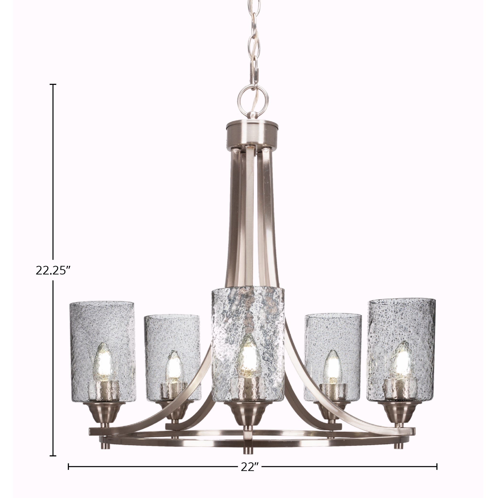 Paramount Five Light Chandelier in Brushed Nickel with 4" Smoke Bubble Shade