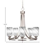 Paramount Five Light Chandelier in Brushed Nickel with 4" Onyx Swirl Shade