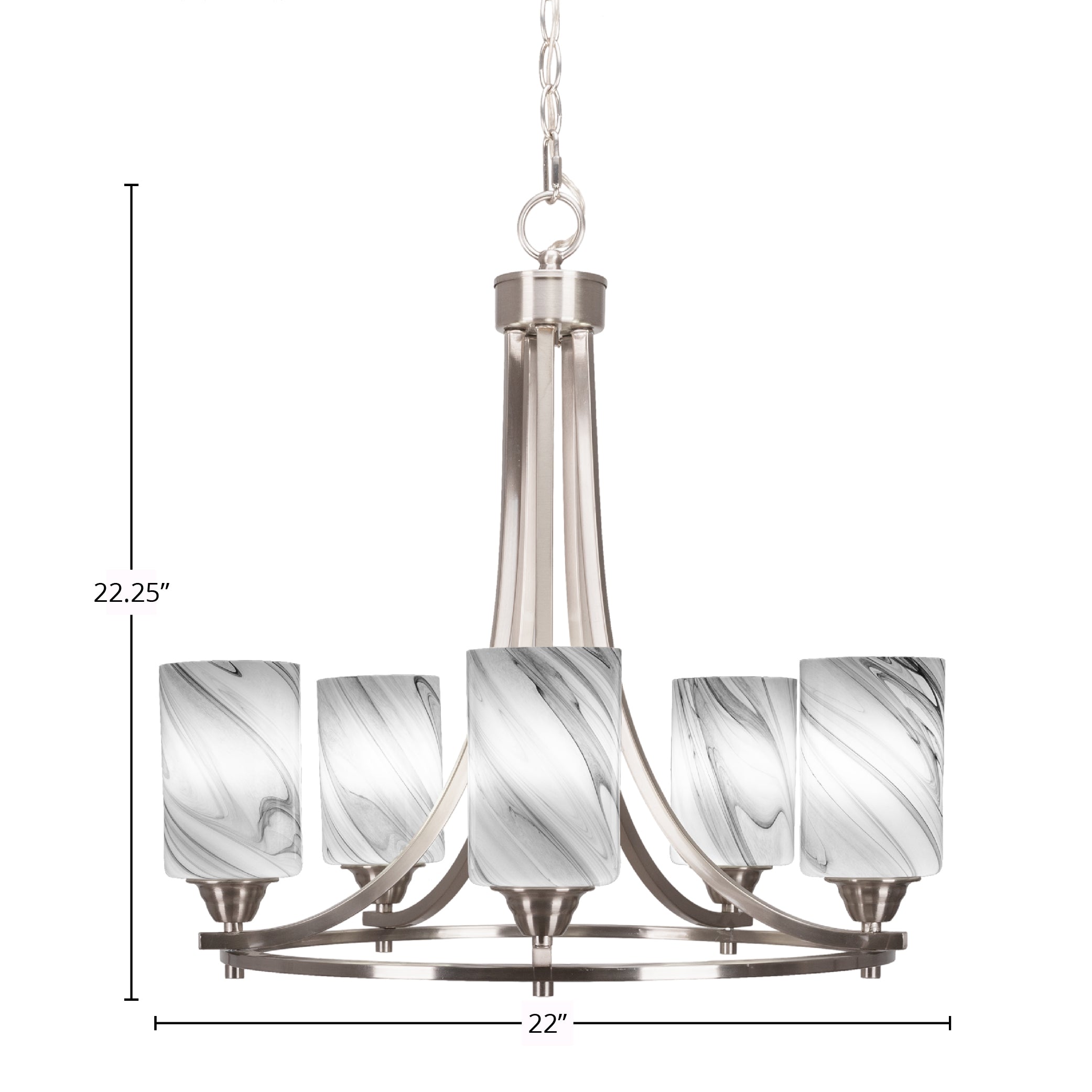 Paramount Five Light Chandelier in Brushed Nickel with 4" Onyx Swirl Shade