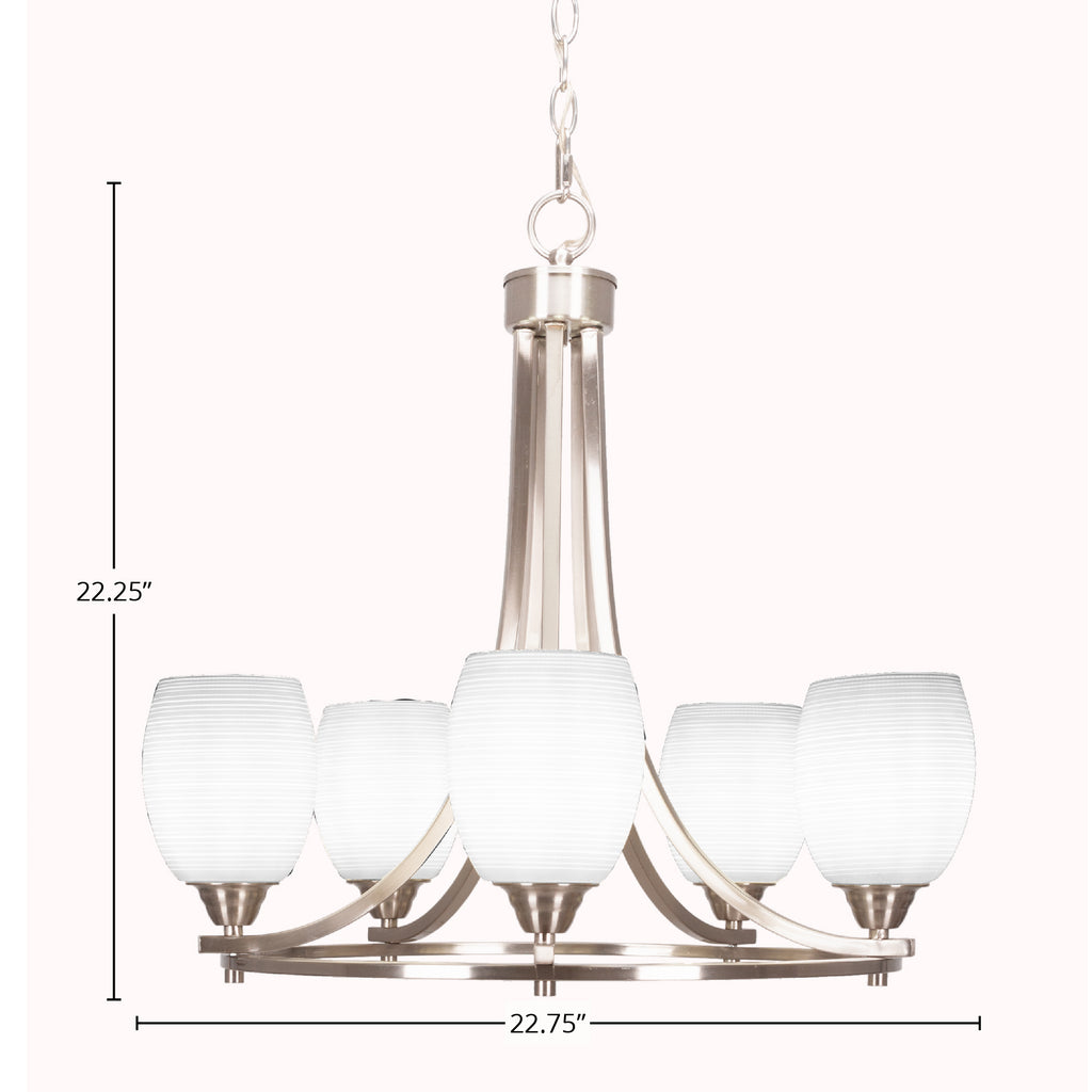 Paramount Five Light Chandelier in Brushed Nickel with 5" White Matrix Shade