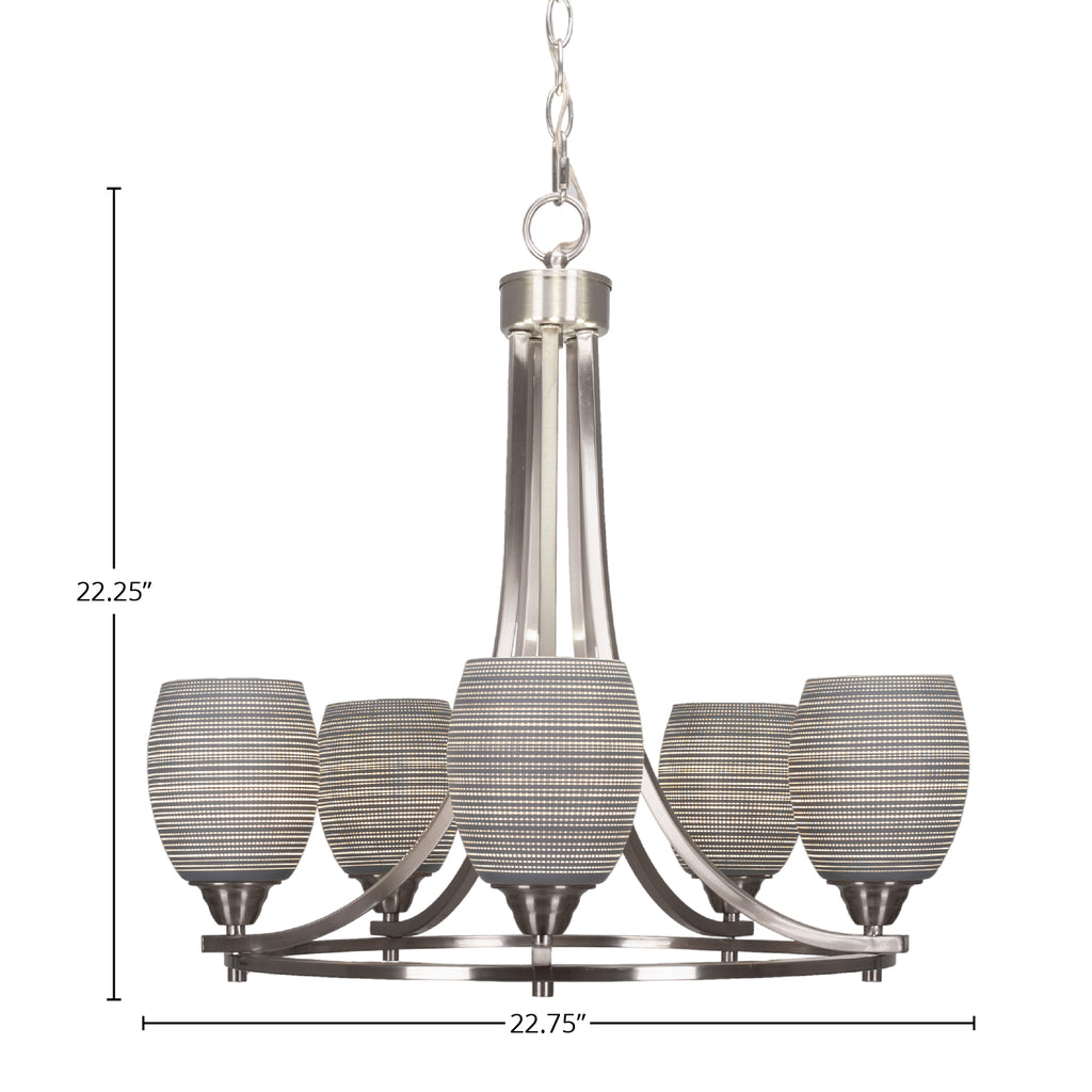 Paramount Five Light Chandelier in Brushed Nickel with 5" Gray Matrix Shade