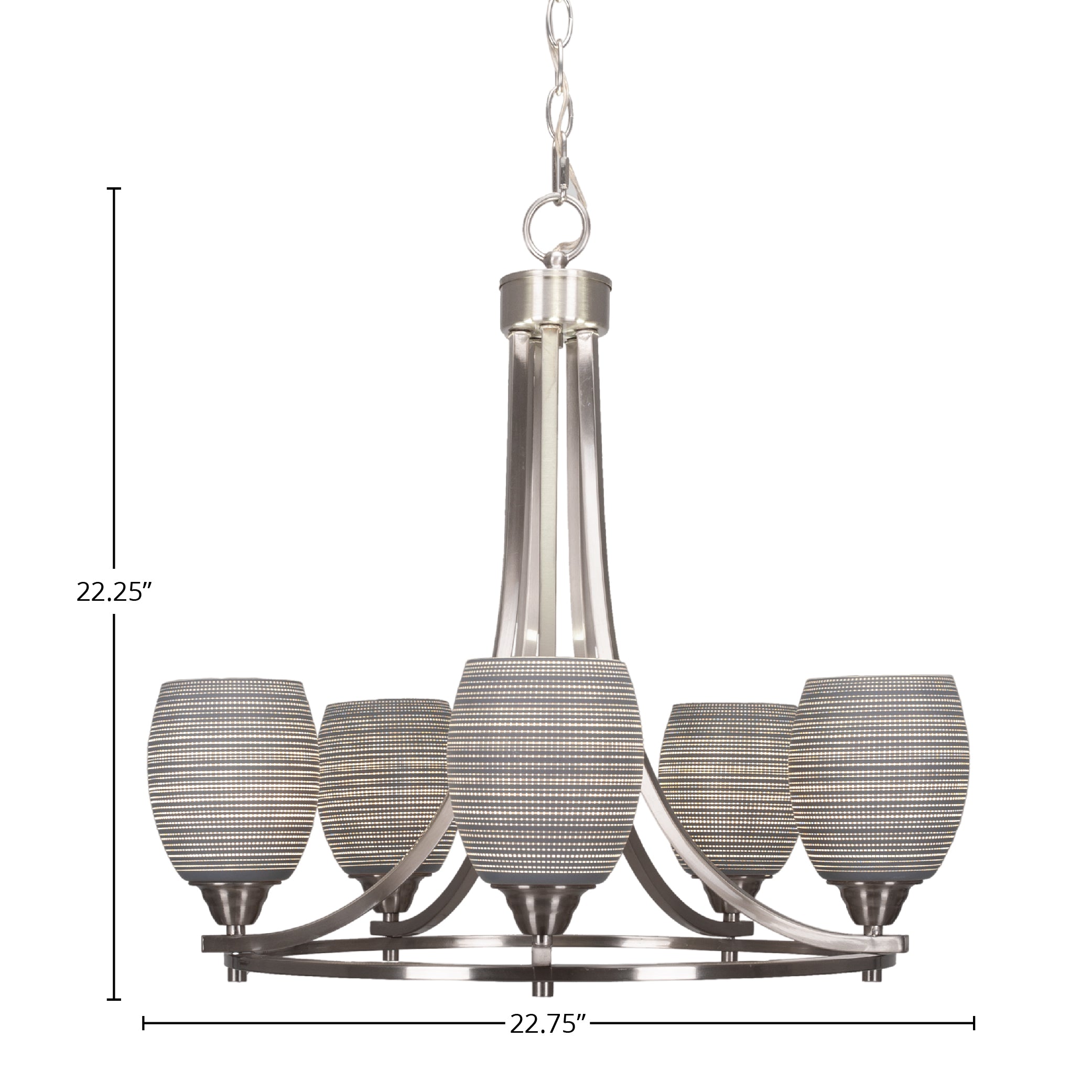 Paramount Five Light Chandelier in Brushed Nickel with 5" Gray Matrix Shade