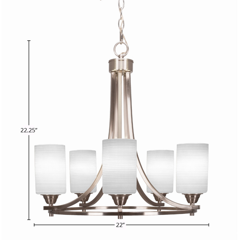 Paramount Five Light Chandelier in Brushed Nickel with 4" White Matrix Shade