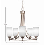 Paramount Five Light Chandelier in Brushed Nickel with 4" White Matrix Shade