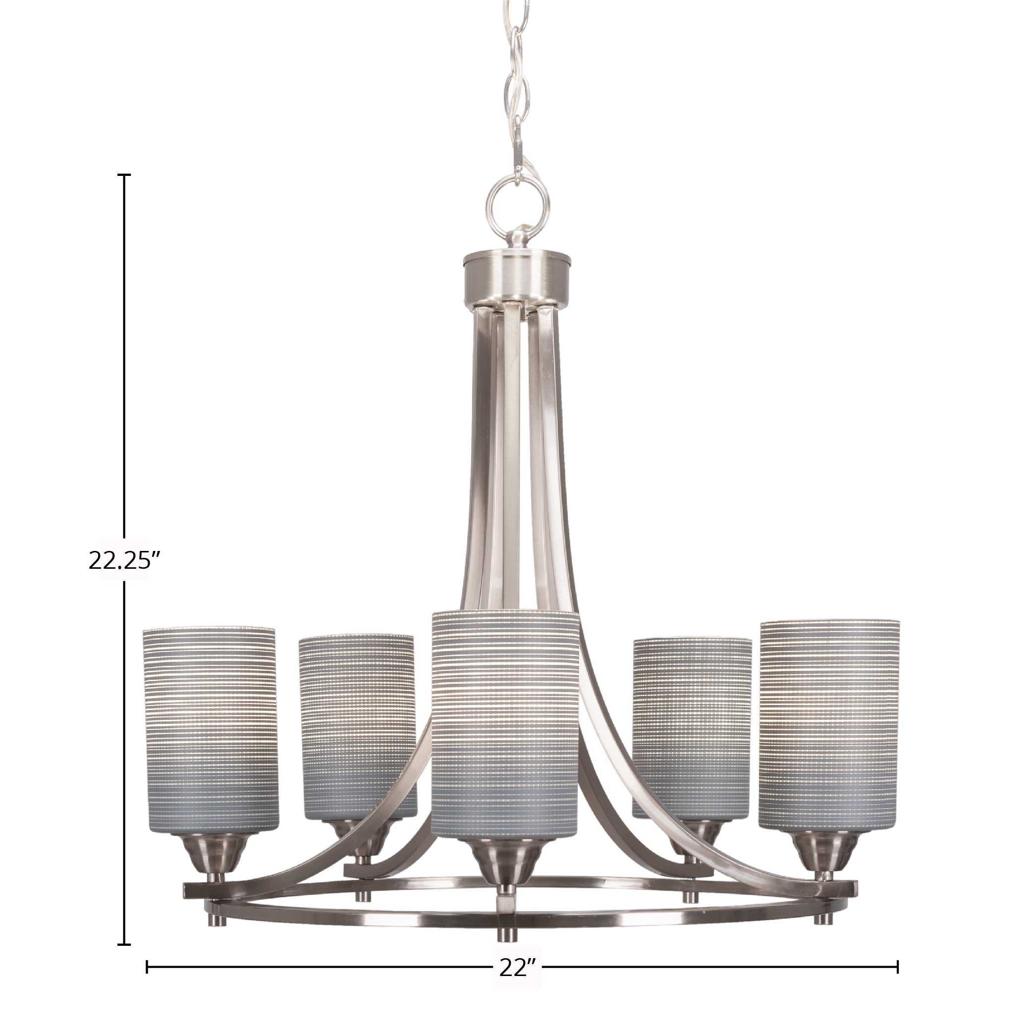 Paramount Five Light Chandelier in Brushed Nickel with 4" Gray Matrix Shade
