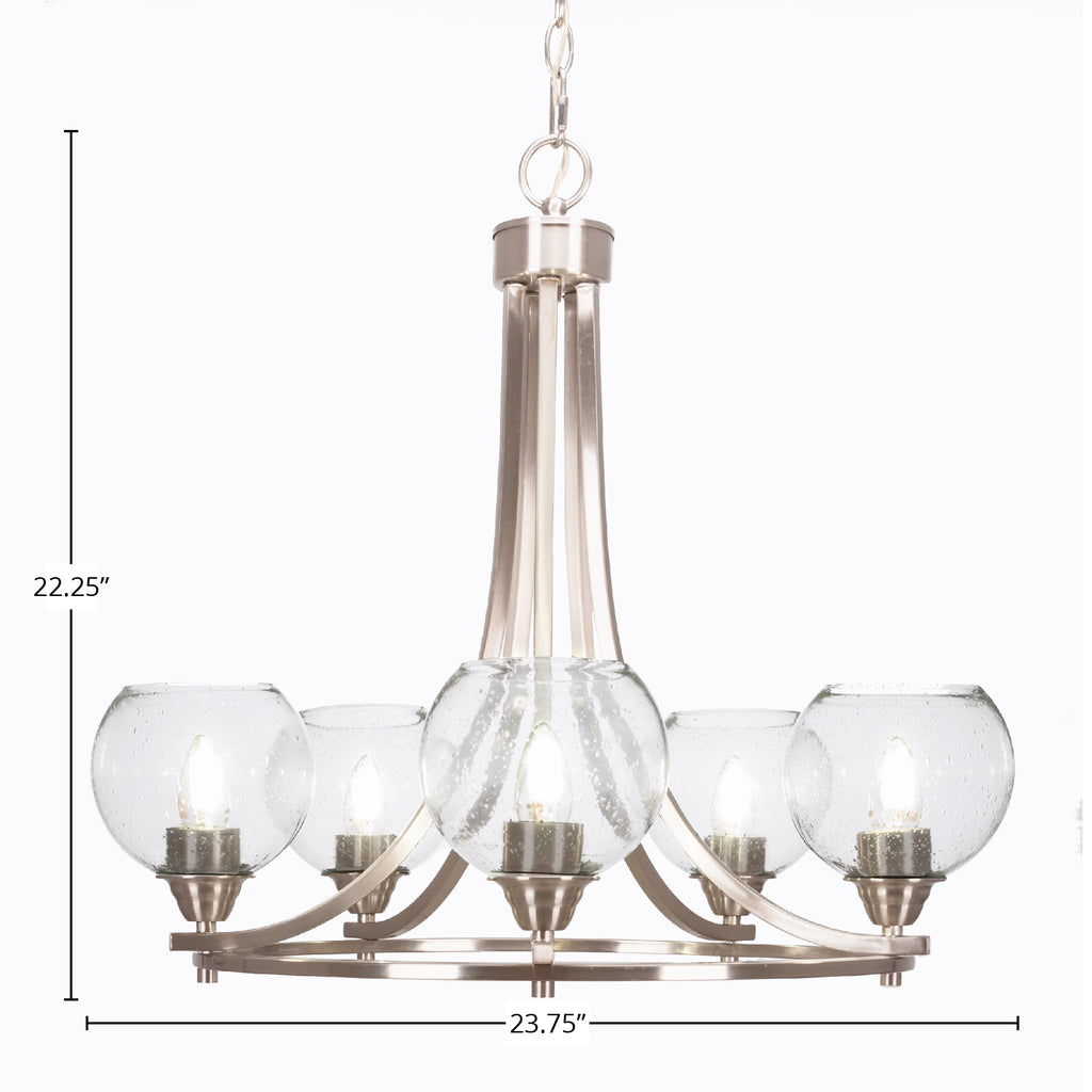 Paramount Five Light Chandelier in Brushed Nickel with 5.75" Clear Bubble Shade