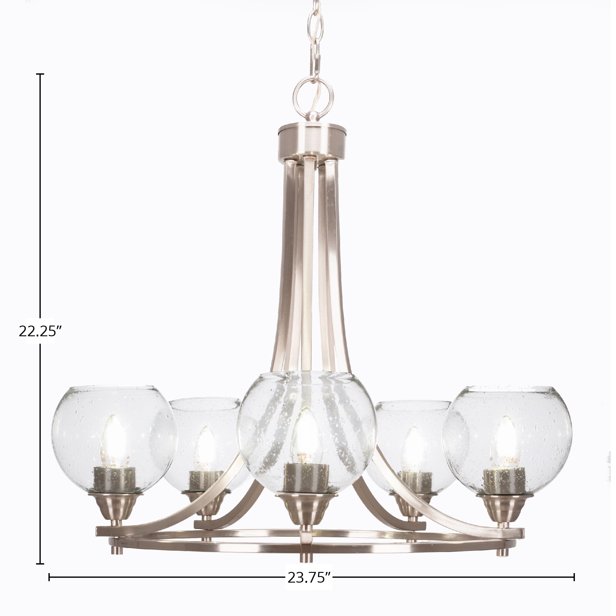Paramount Five Light Chandelier in Brushed Nickel with 5.75" Clear Bubble Shade