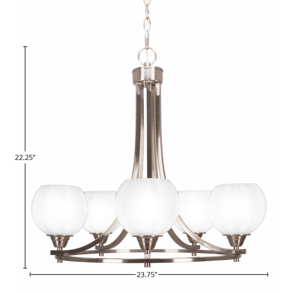 Paramount Five Light Chandelier in Brushed Nickel with 5.75" White Marble Shade