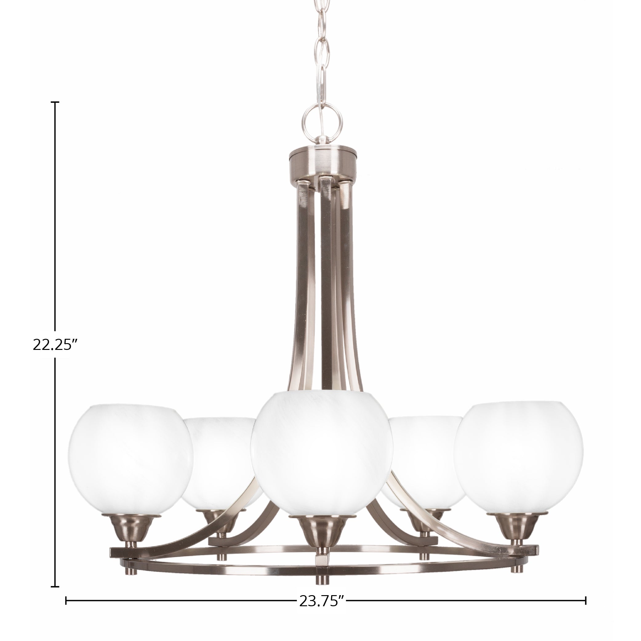 Paramount Five Light Chandelier in Brushed Nickel with 5.75" White Marble Shade