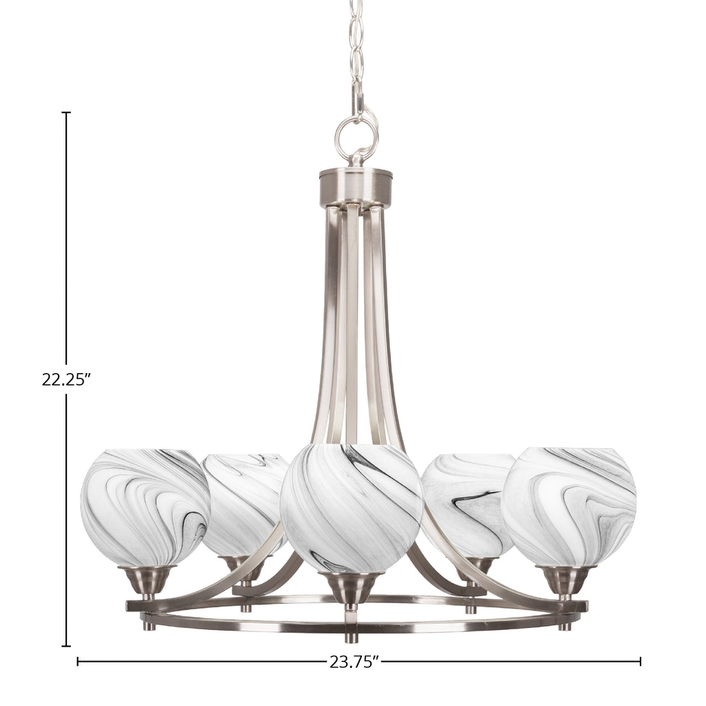 Paramount Five Light Chandelier in Brushed Nickel with 5.75" Onyx Swirl Shade