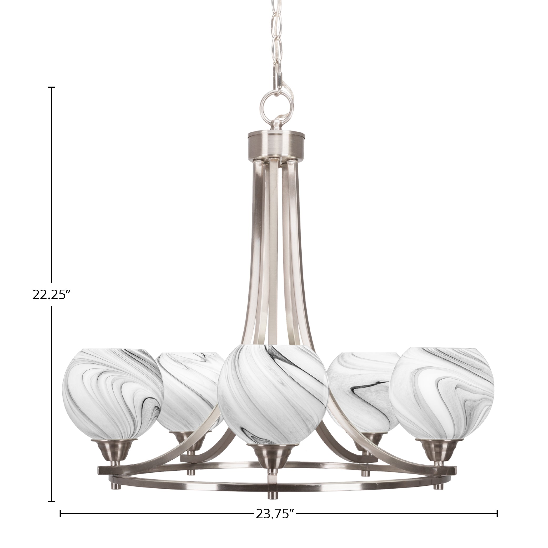 Paramount Five Light Chandelier in Brushed Nickel with 5.75" Onyx Swirl Shade
