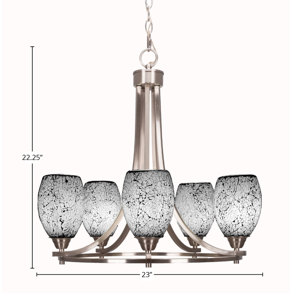 Paramount Five Light Chandelier in Brushed Nickel with 5" Black Fusion Shade