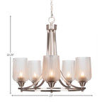 Paramount Five Light Chandelier in Brushed Nickel with 5" Clear Textured Shade