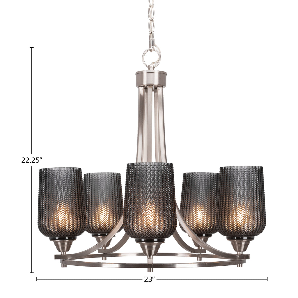 Paramount Five Light Chandelier in Brushed Nickel with 5" Smoke Textured Shade