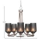 Paramount Five Light Chandelier in Brushed Nickel with 5" Smoke Textured Shade