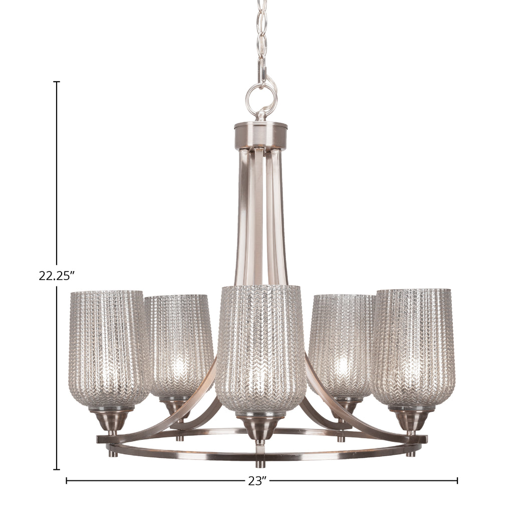 Paramount Five Light Chandelier in Brushed Nickel with 5" Silver Textured Shade