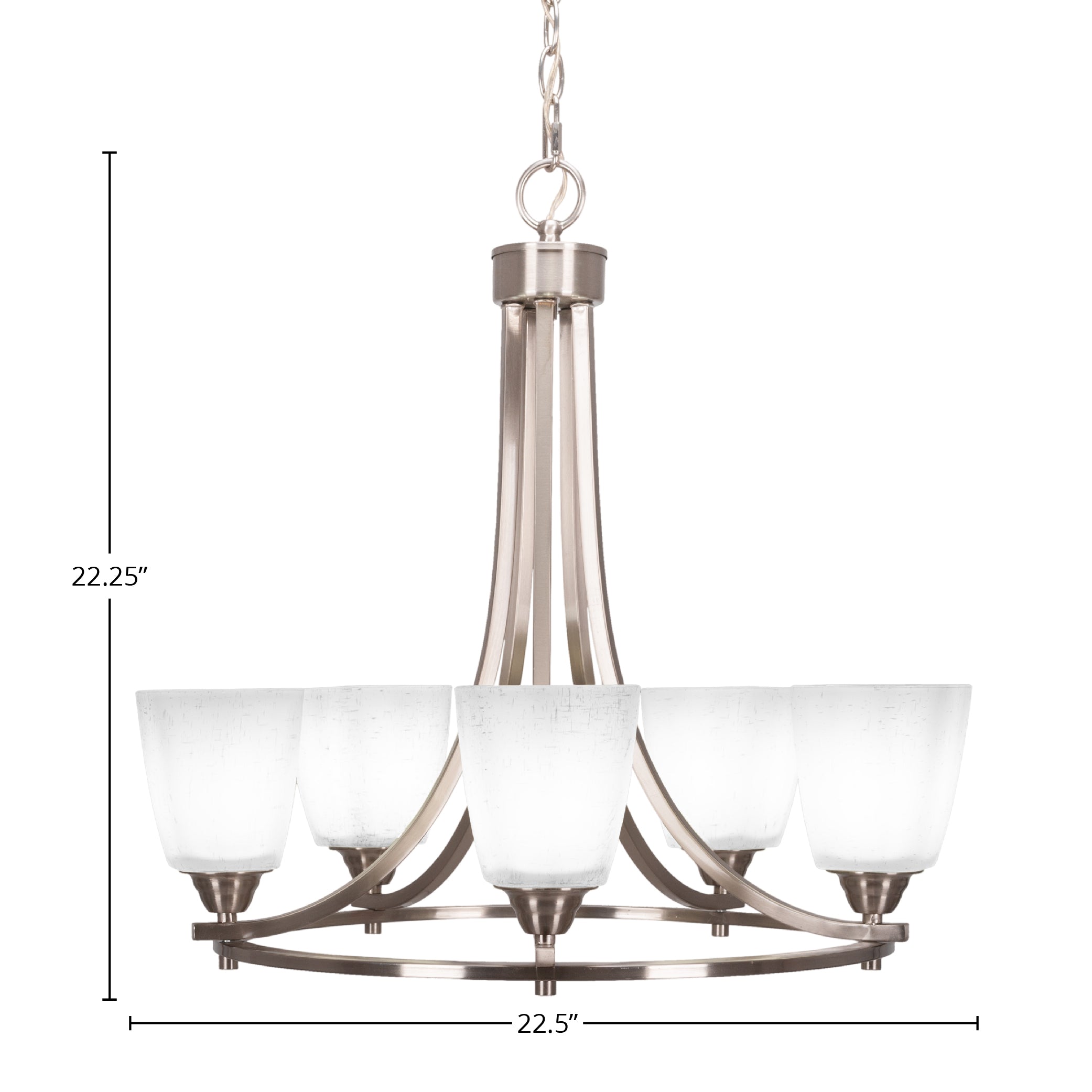Paramount Five Light Chandelier in Brushed Nickel with 4.5" Square White Muslin Shade