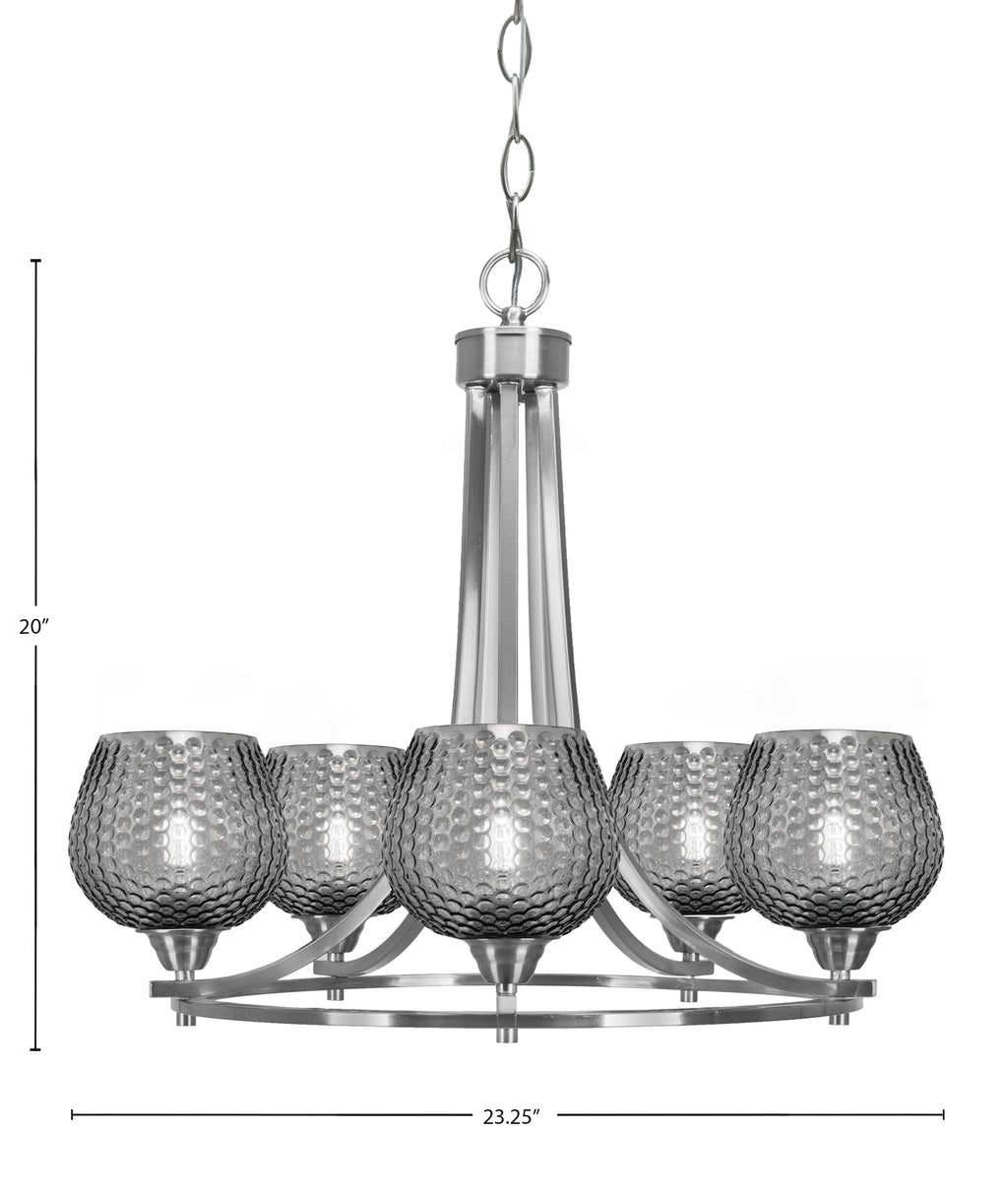 Paramount Five Light Chandelier in Brushed Nickel with Smoke Textured Shade