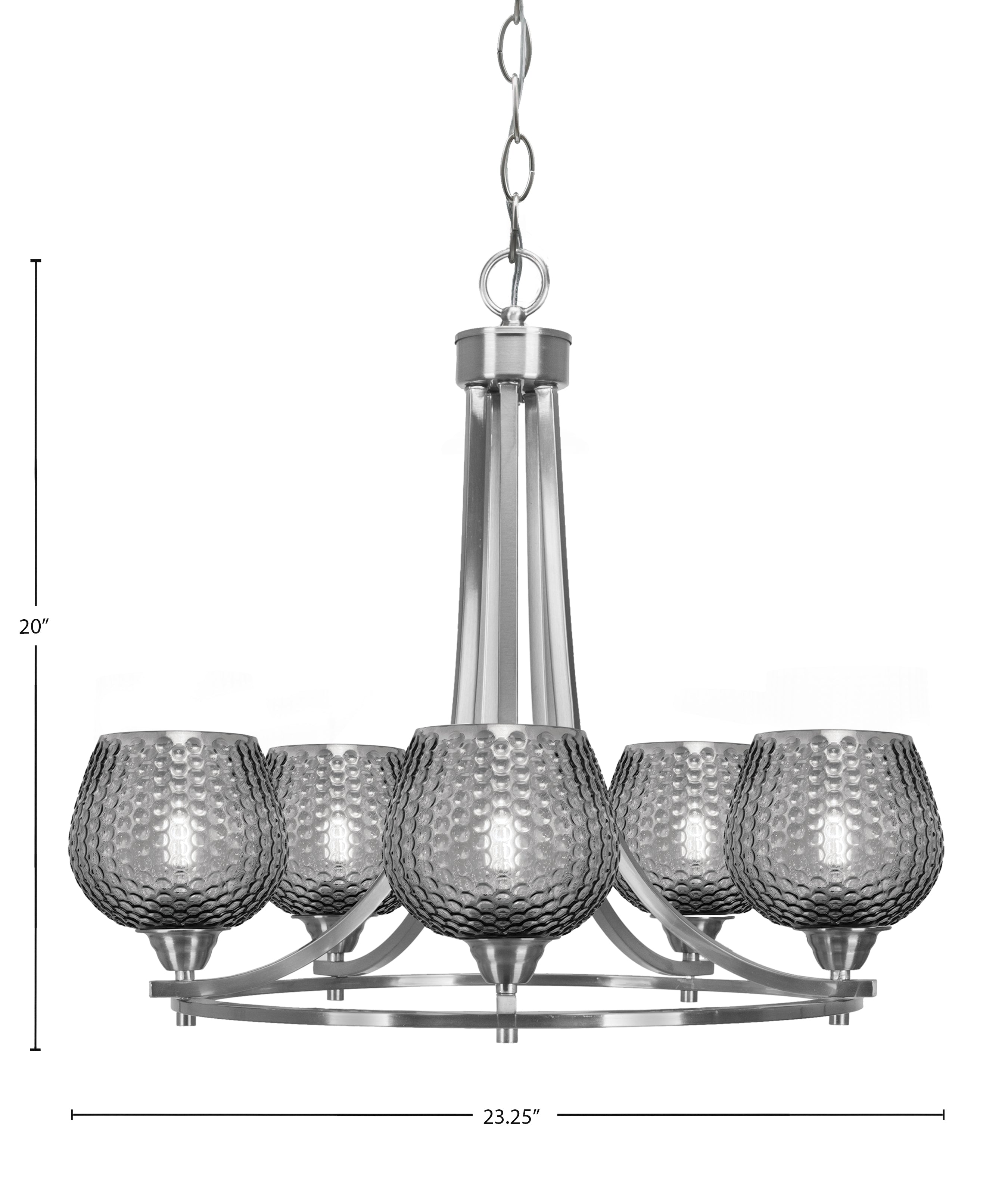 Paramount Five Light Chandelier in Brushed Nickel with Smoke Textured Shade