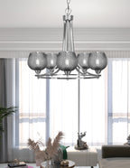 Paramount Five Light Chandelier in Brushed Nickel with Smoke Textured Shade