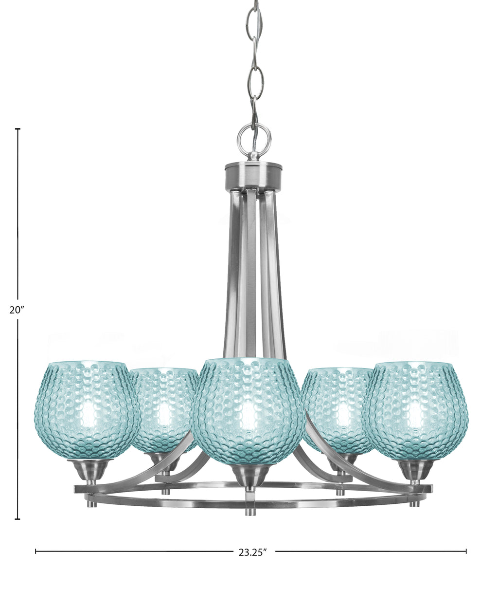 Paramount Five Light Chandelier in Brushed Nickel with Turquoise Textured Shade
