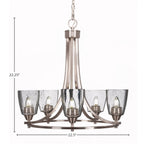 Paramount Five Light Chandelier in Brushed Nickel with 4.5" Square Clear Bubble Shade