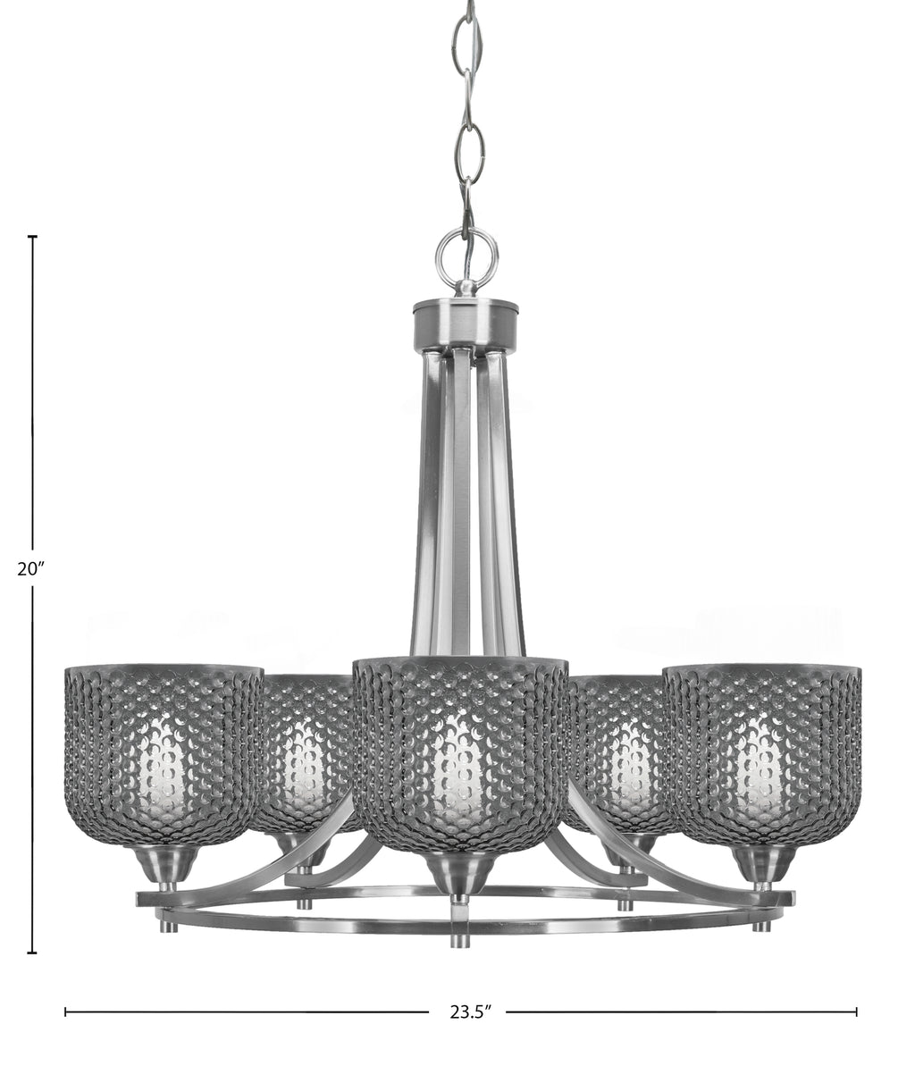 Paramount Five Light Chandelier in Brushed Nickel with Smoke Textured Shade