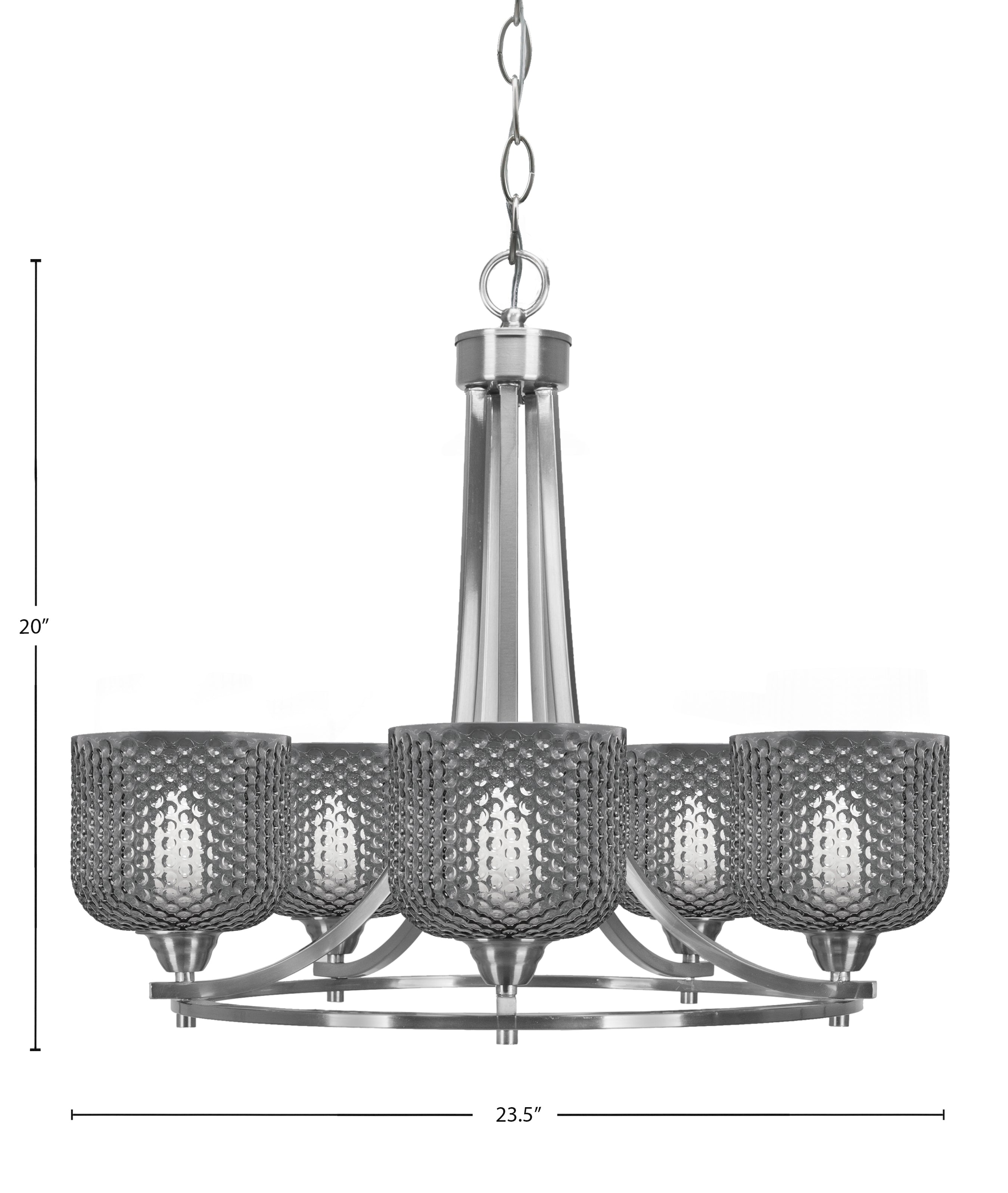 Paramount Five Light Chandelier in Brushed Nickel with Smoke Textured Shade