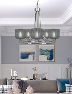 Paramount Five Light Chandelier in Brushed Nickel with Smoke Textured Shade