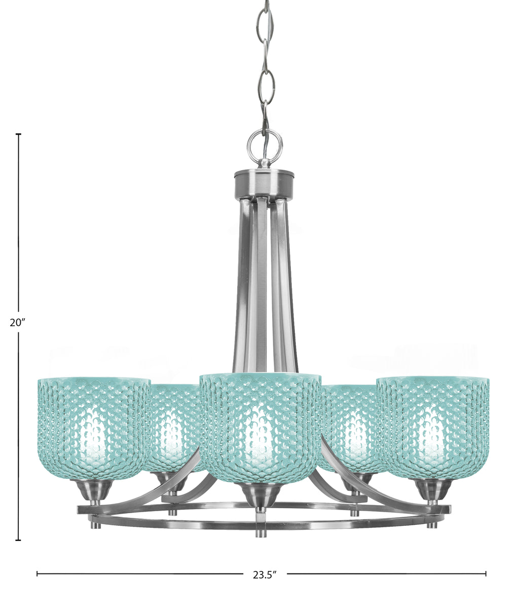 Paramount Five Light Chandelier in Brushed Nickel with Turquoise Textured Shade