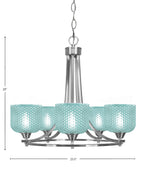 Paramount Five Light Chandelier in Brushed Nickel with Turquoise Textured Shade