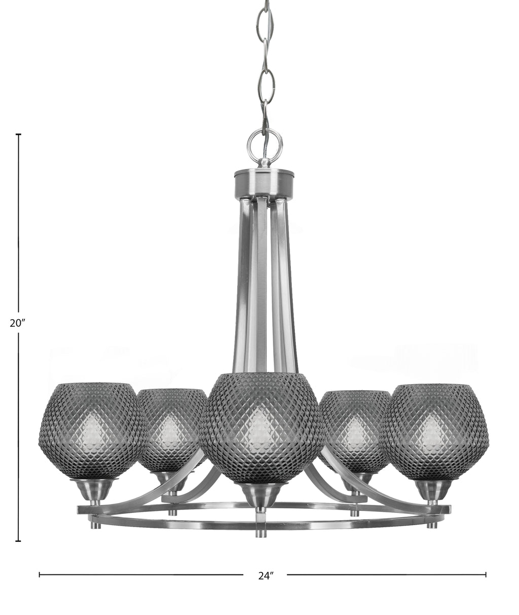 Paramount Five Light Chandelier in Brushed Nickel with Smoke Textured Shade