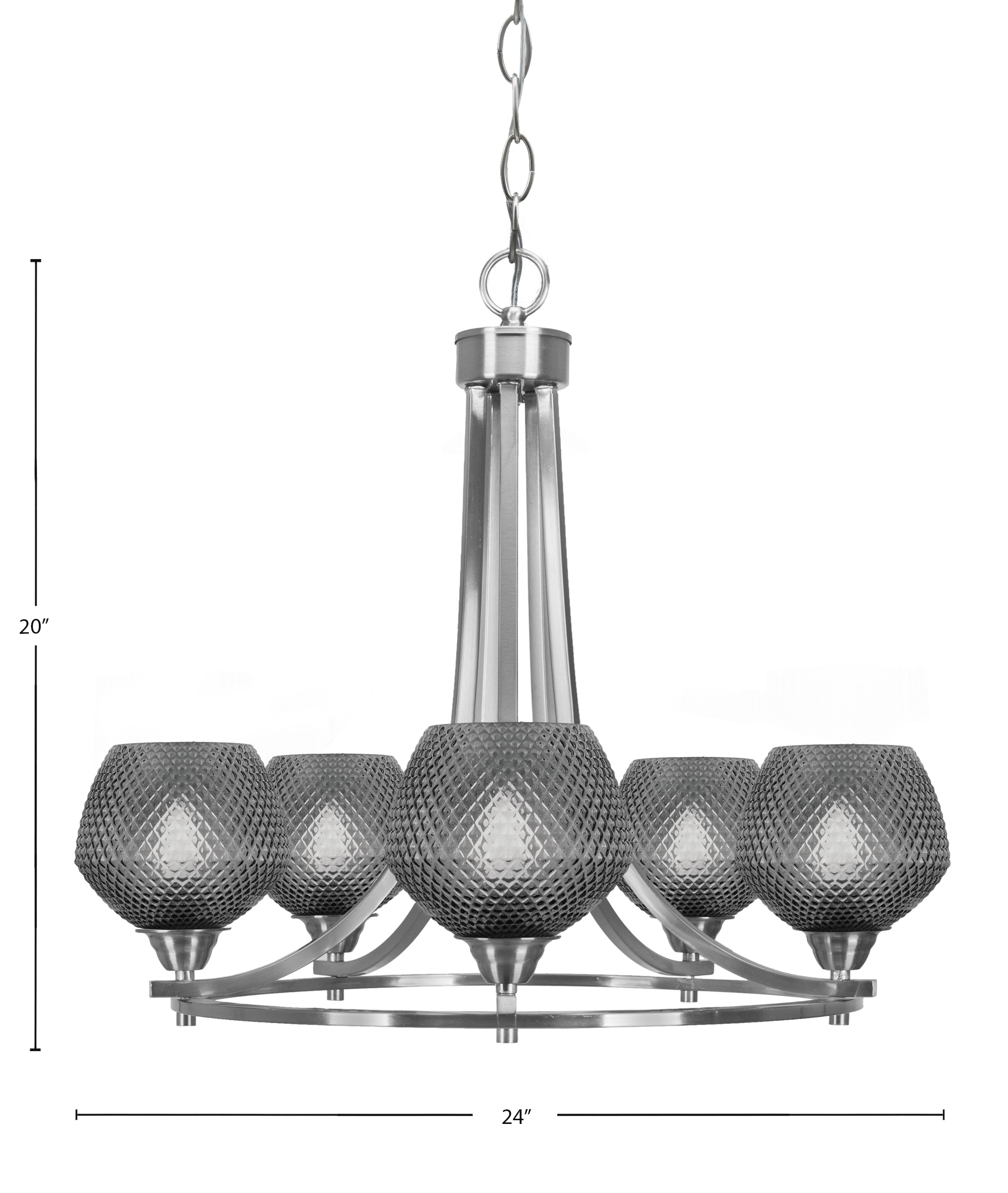 Paramount Five Light Chandelier in Brushed Nickel with Smoke Textured Shade