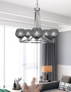 Paramount Five Light Chandelier in Brushed Nickel with Smoke Textured Shade