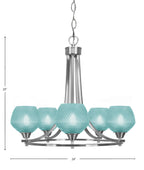 Paramount Five Light Chandelier in Brushed Nickel with Turquoise Textured Shade