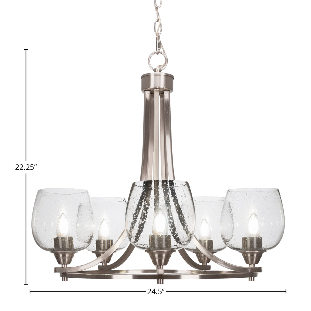 Paramount Five Light Chandelier in Brushed Nickel with 6" Clear Bubble Shade