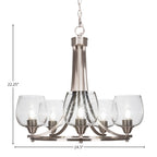Paramount Five Light Chandelier in Brushed Nickel with 6" Clear Bubble Shade