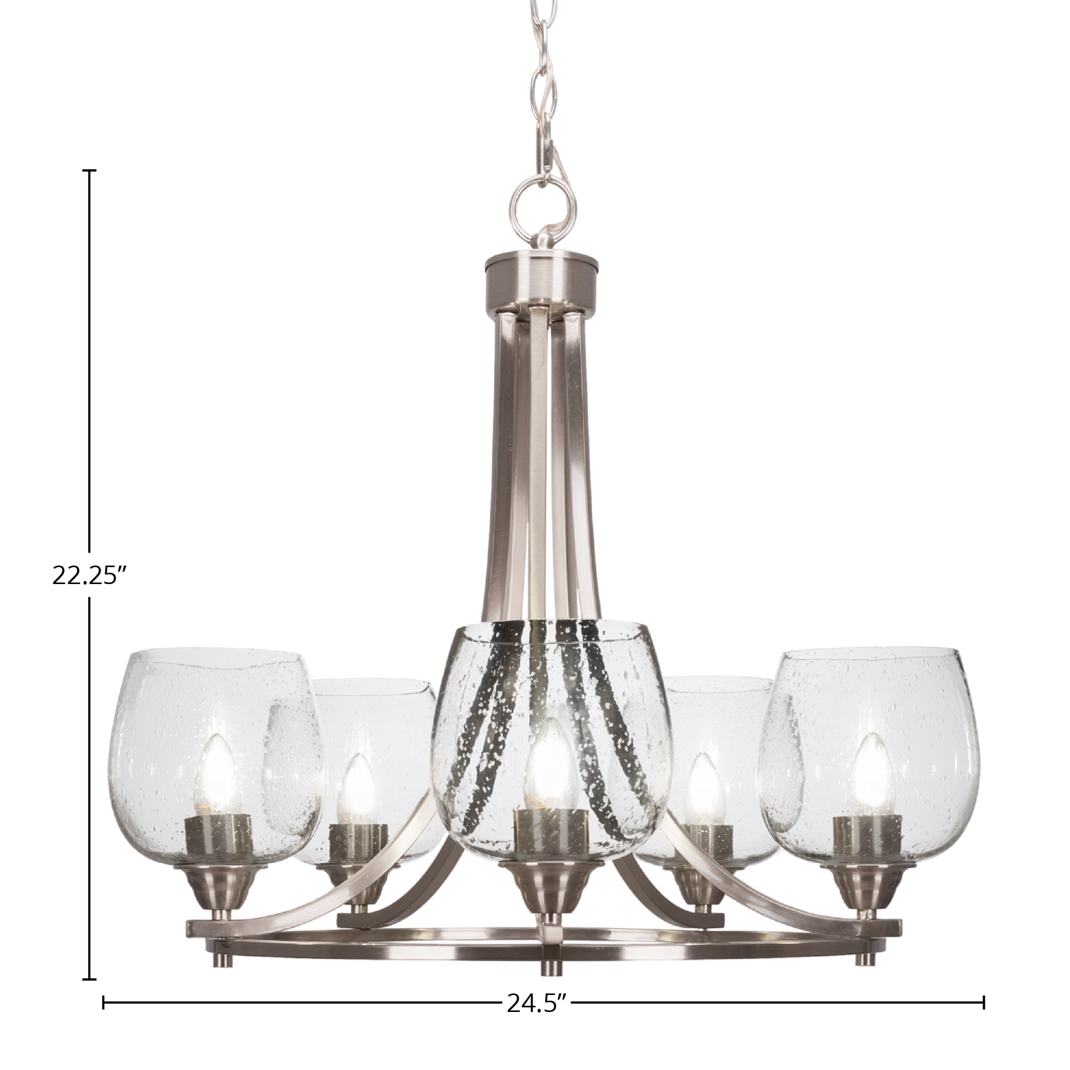 Paramount Five Light Chandelier in Brushed Nickel with 6" Clear Bubble Shade