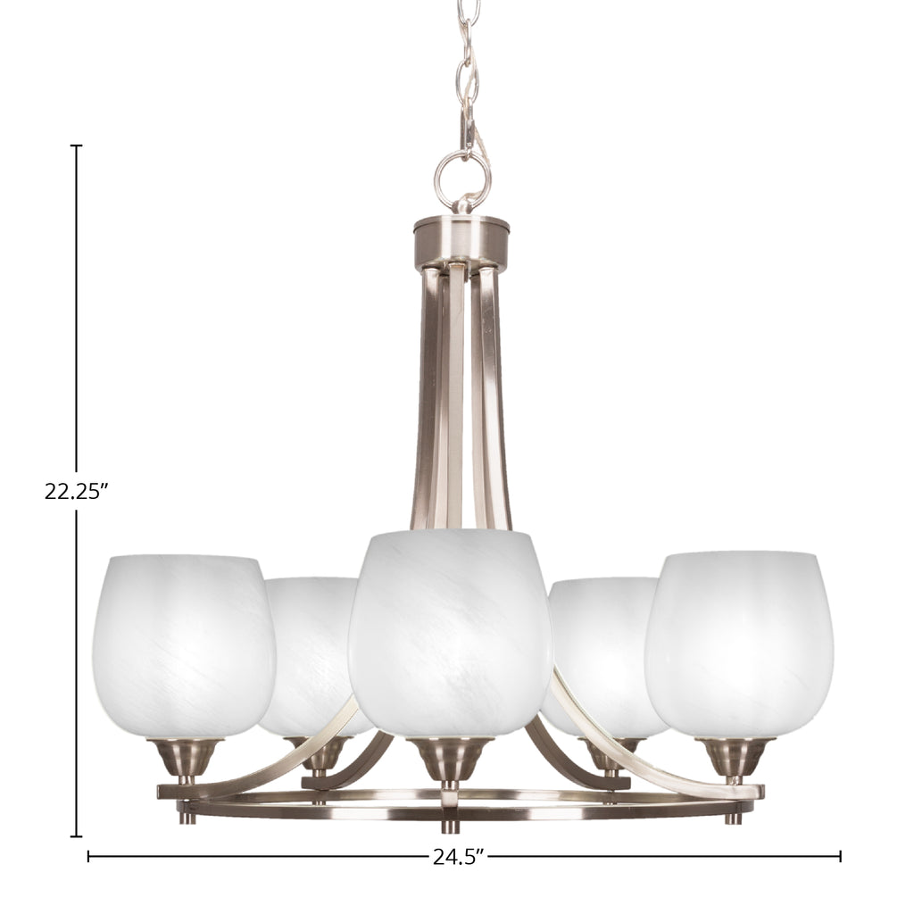 Paramount Five Light Chandelier in Brushed Nickel with 6" White Marble Shade