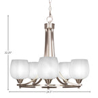 Paramount Five Light Chandelier in Brushed Nickel with 6" White Marble Shade