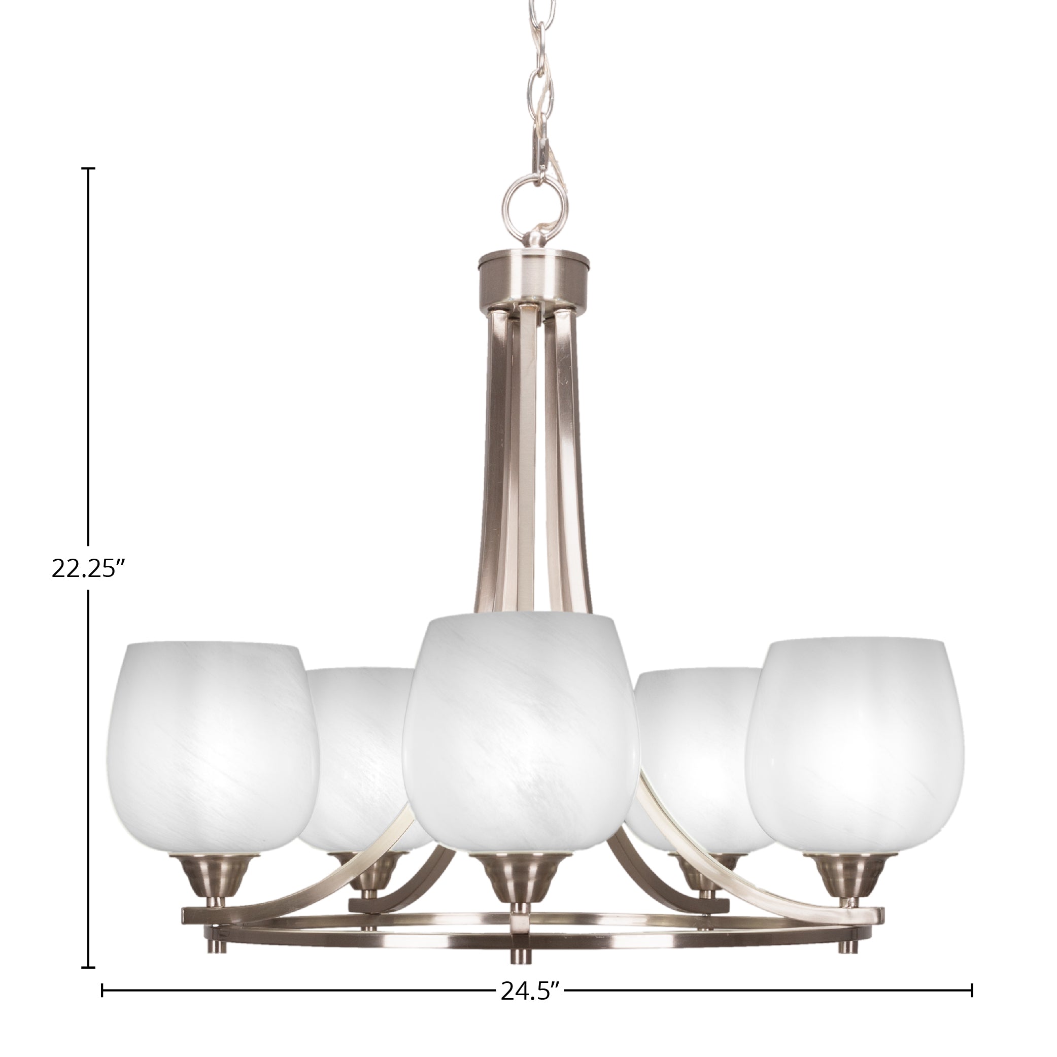 Paramount Five Light Chandelier in Brushed Nickel with 6" White Marble Shade
