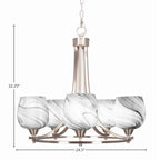 Paramount Five Light Chandelier in Brushed Nickel with 6" Onyx Swirl Shade