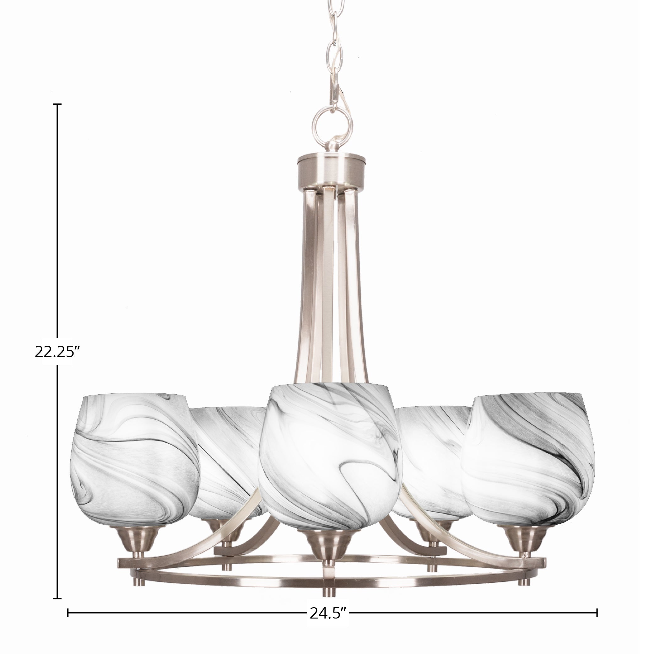Paramount Five Light Chandelier in Brushed Nickel with 6" Onyx Swirl Shade