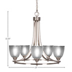 Paramount Five Light Chandelier in Brushed Nickel with 5" Clear Ribbed Shade