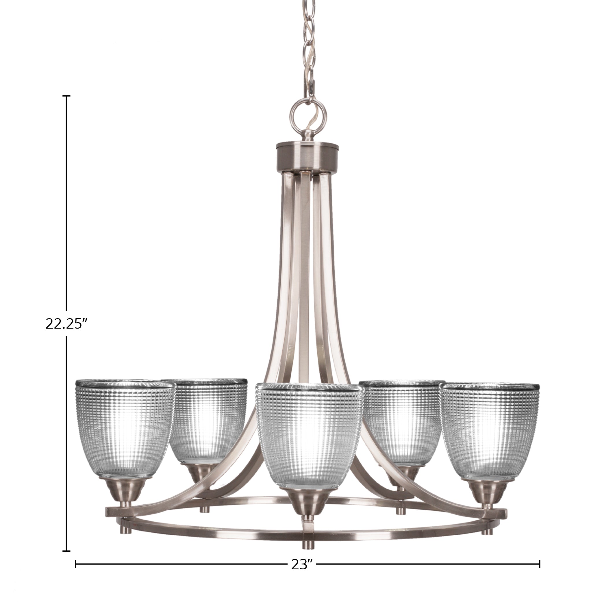 Paramount Five Light Chandelier in Brushed Nickel with 5" Clear Ribbed Shade